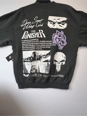 Sz M NWT Darc Sport x Marvel Punisher Crewneck Castle Grey Hero Elite